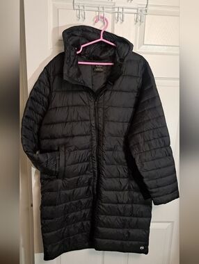 Women Size Roomy XL 14/16 18/20 Black Quilted Long Puffer Coat